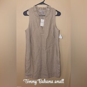 Tommy Bahama Tan Ruffle Neck Mini Dress